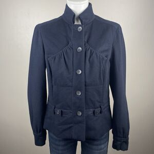 Maison Mayle Size 10 Luxury Preppy Navy Blue Button Down Blazer Jacket  Wool